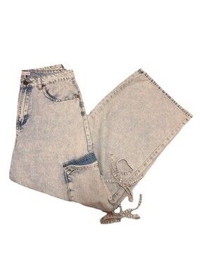 Sincerely Jules Cargo Jeans Womens 11 Wide Leg Light Wash Denim Tie Ankle Y2K